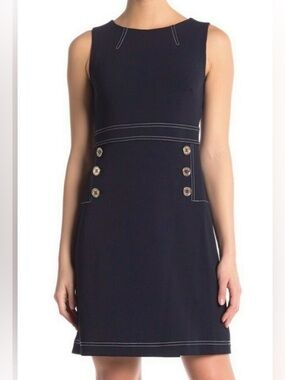 Tommy Hilfiger Black Scuba Crepe Dress - Size 12 - Gold Buttons